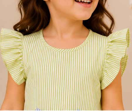 Multicolour Striped Bow Cotton Dress for Girls