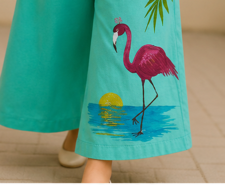 Turquoise Flamingo Hand-Painted Co-ord Set for Girls