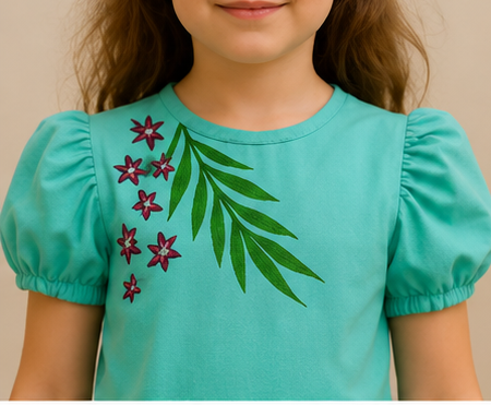 Turquoise Flamingo Hand-Painted Co-ord Set for Girls