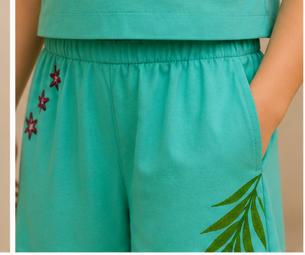 Turquoise Flamingo Hand-Painted Co-ord Set for Girls