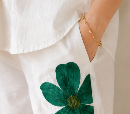 White Hand-Painted Floral Cotton Co-ord Set