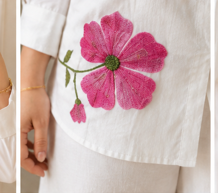 White Hand-Painted Floral Cotton Co-ord Set