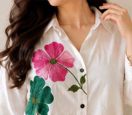 White Hand-Painted Floral Cotton Co-ord Set