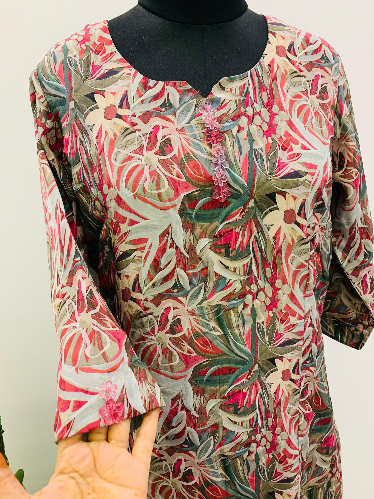 Beige Multicolour Botanical Printed Kurti