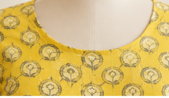 Mustard Yellow Printed Cotton A-Line Midi Dress