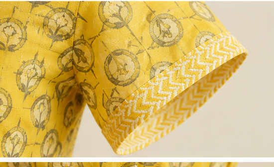 Mustard Yellow Printed Cotton A-Line Midi Dress