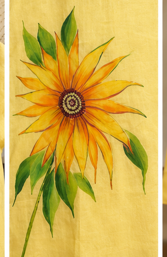 Yellow Hand-Painted Sunflower A-Line Dress for Women