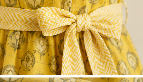 Mustard Yellow Printed Cotton A-Line Midi Dress